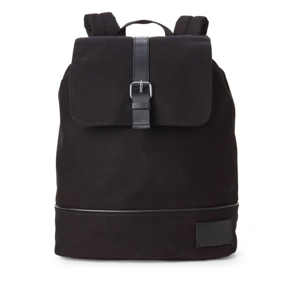 Calvin Klein Other - Calvin Klein Black Canvas Flap Top Backback w/ Leather Details